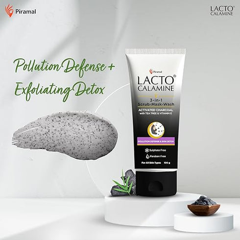 Lacto Calamine 3-in-1 Charcoal Face Scrub-Mask-Wash